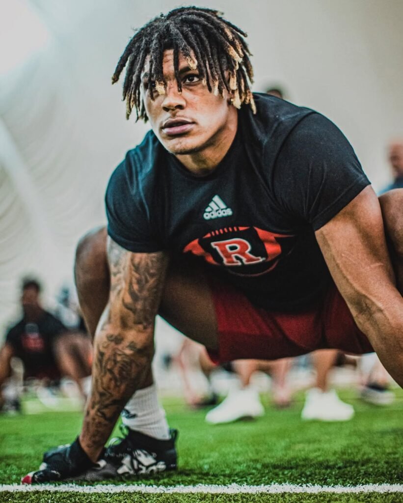 Isiah Pacheco in the football field during practice