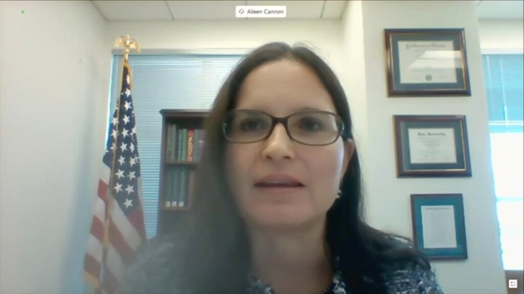 Aileen Cannon live video calling from her office